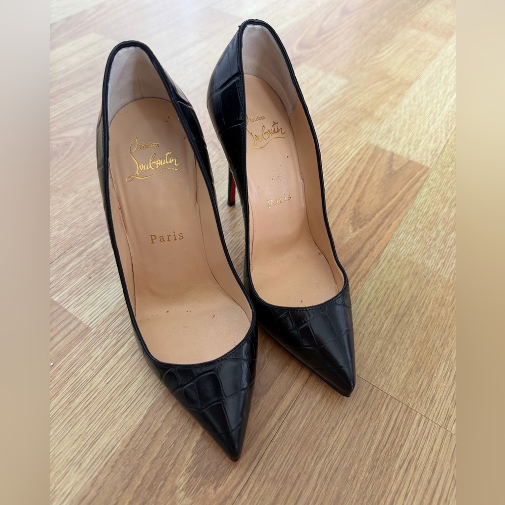Christian Louboutin So Kate Black Croc-Pattern Heels